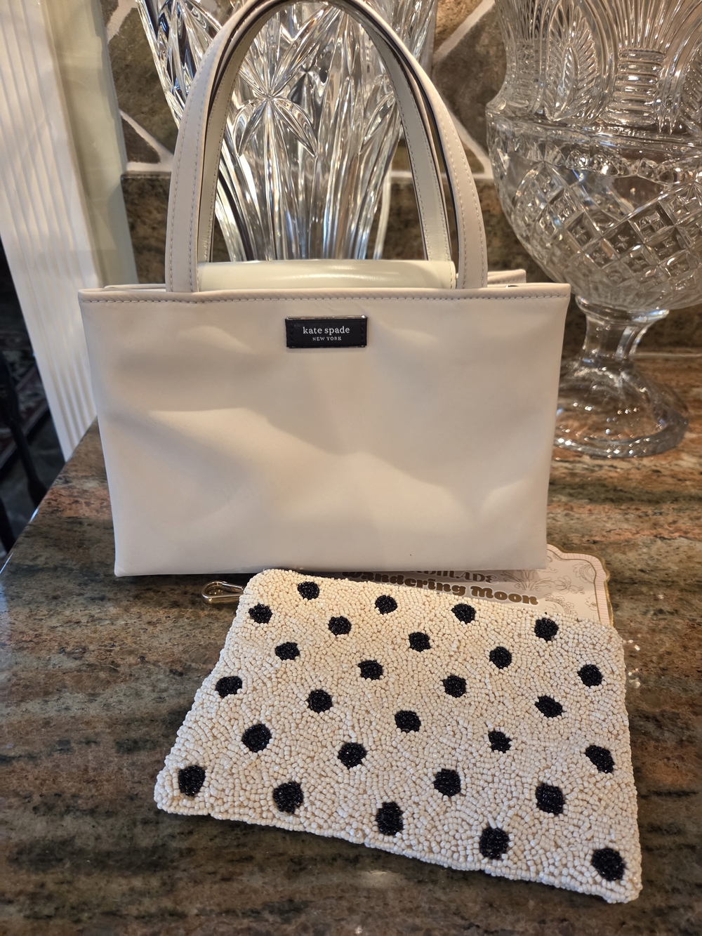 kate spade Cream Bag with Polka Dot Beaded Wristlet